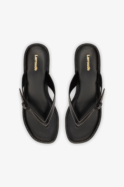 Mary Kate Flat Sandal In Black Leather - Larroude