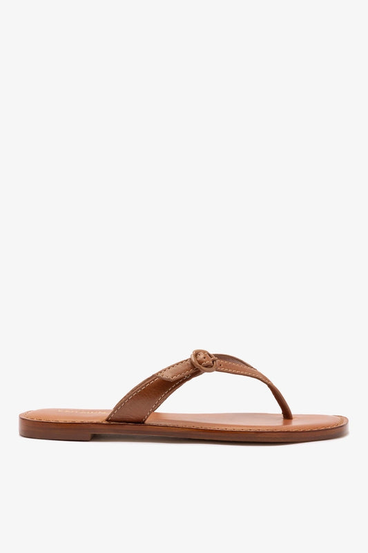 Mary Kate Flat Sandal In Caramel Leather - Larroude