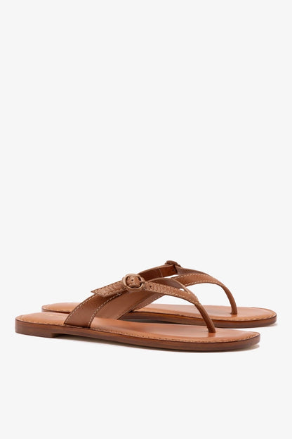 Mary Kate Flat Sandal In Caramel Leather - Larroude
