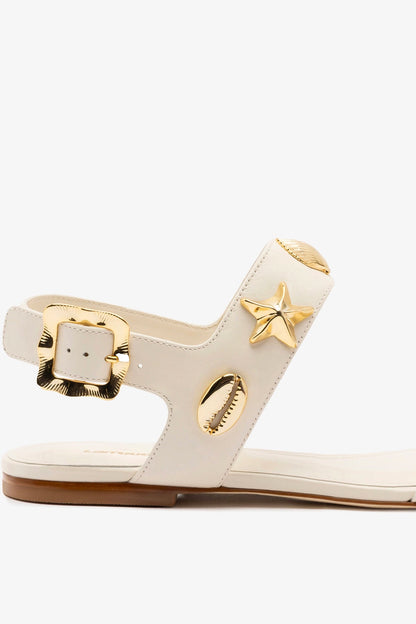 Madison Flat Sandal Ivory Leather - Larroude