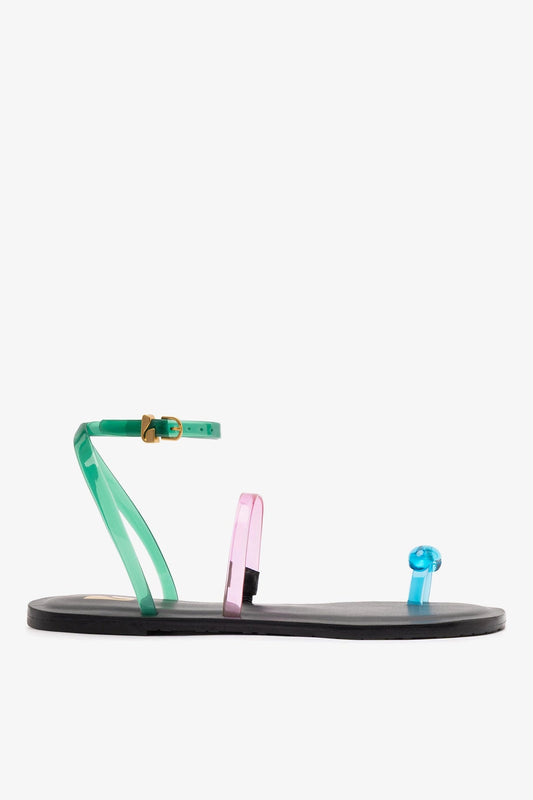 Biarritz Jelly Flat Sandal In Pink, Blue and Green Vinyl - Larroude