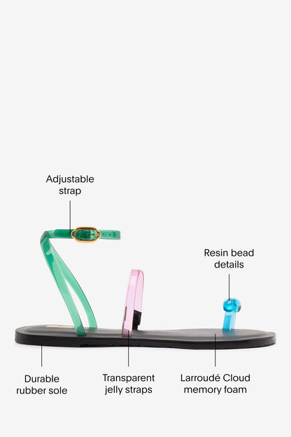 Biarritz Jelly Flat Sandal In Pink, Blue and Green Vinyl - Larroude
