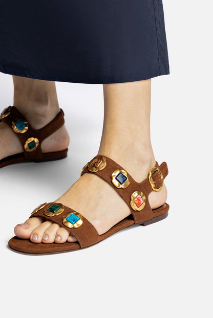 Milan Gioiello Flat In Burnt Umber Leather - Larroude