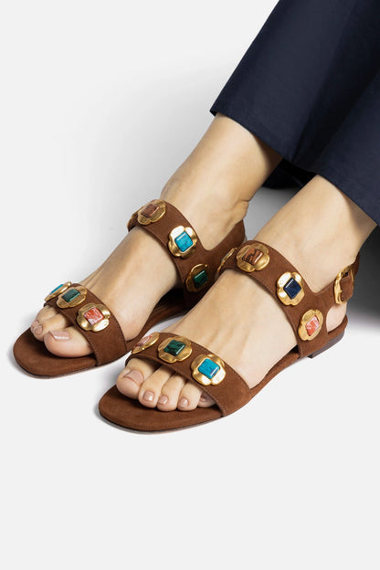 Milan Gioiello Flat In Burnt Umber Leather - Larroude