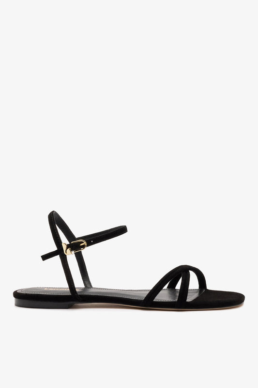 Annie Sandal Ankle Tie In Black Leather - Larroude