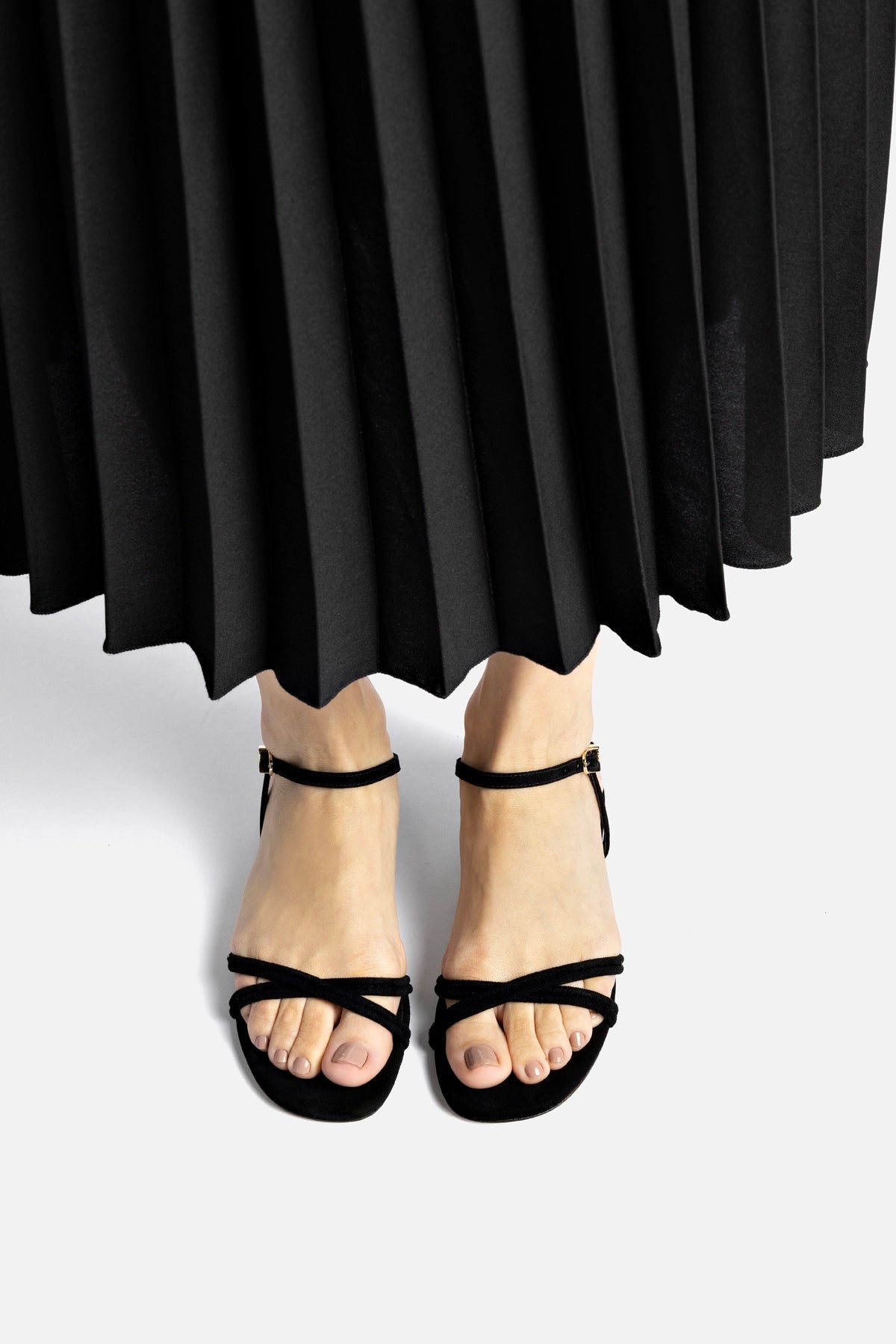 Annie Sandal Ankle Tie In Black Leather - Larroude