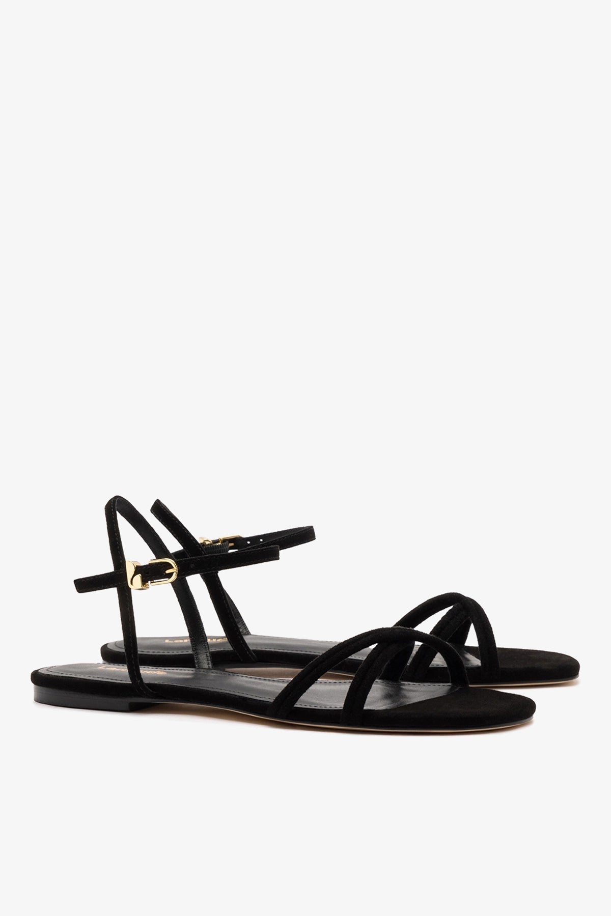 Annie Sandal Ankle Tie In Black Leather - Larroude