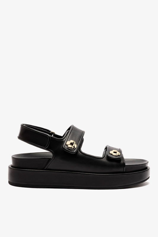 Jetty Sandal In Black Leather - Larroude