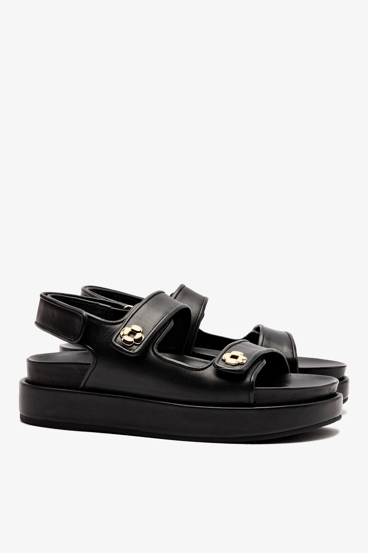 Jetty Sandal In Black Leather - Larroude
