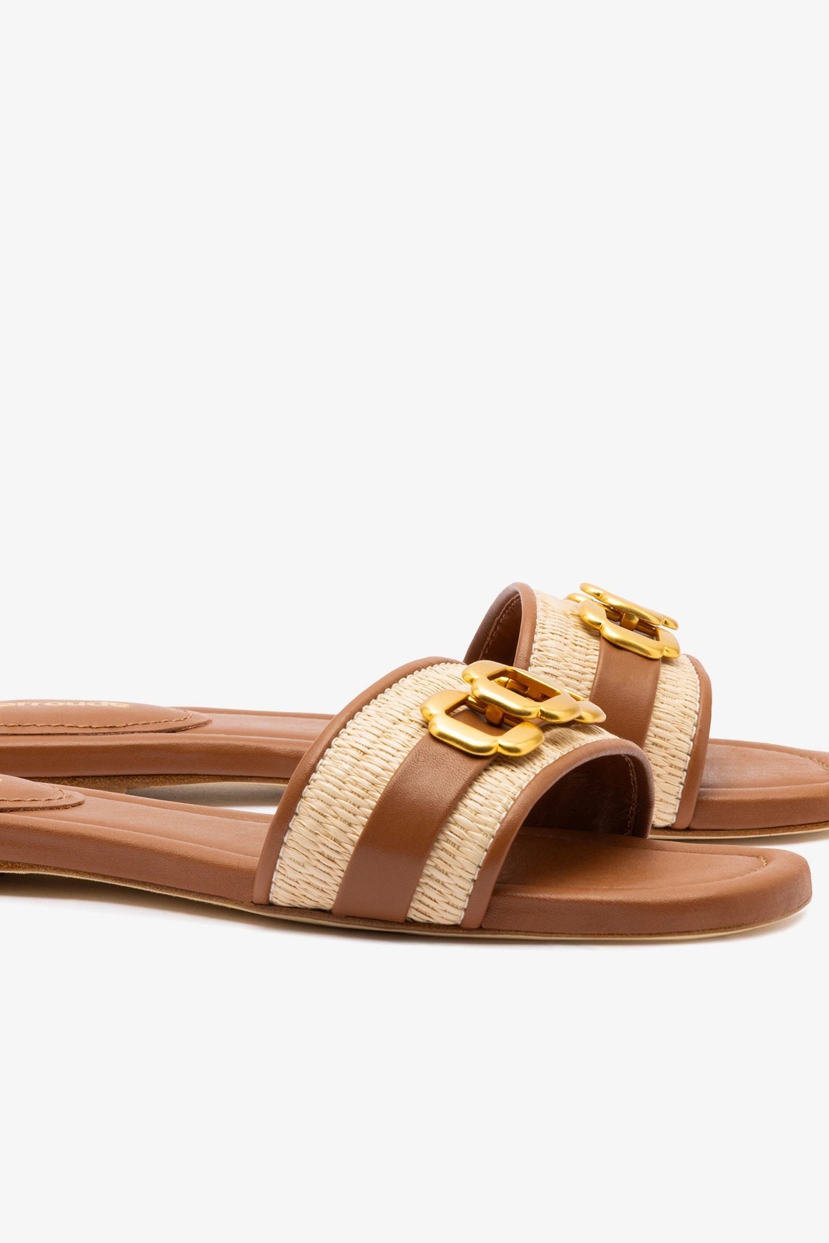 Franca Flat In Natural Raffia And Caramel Leather - Larroude