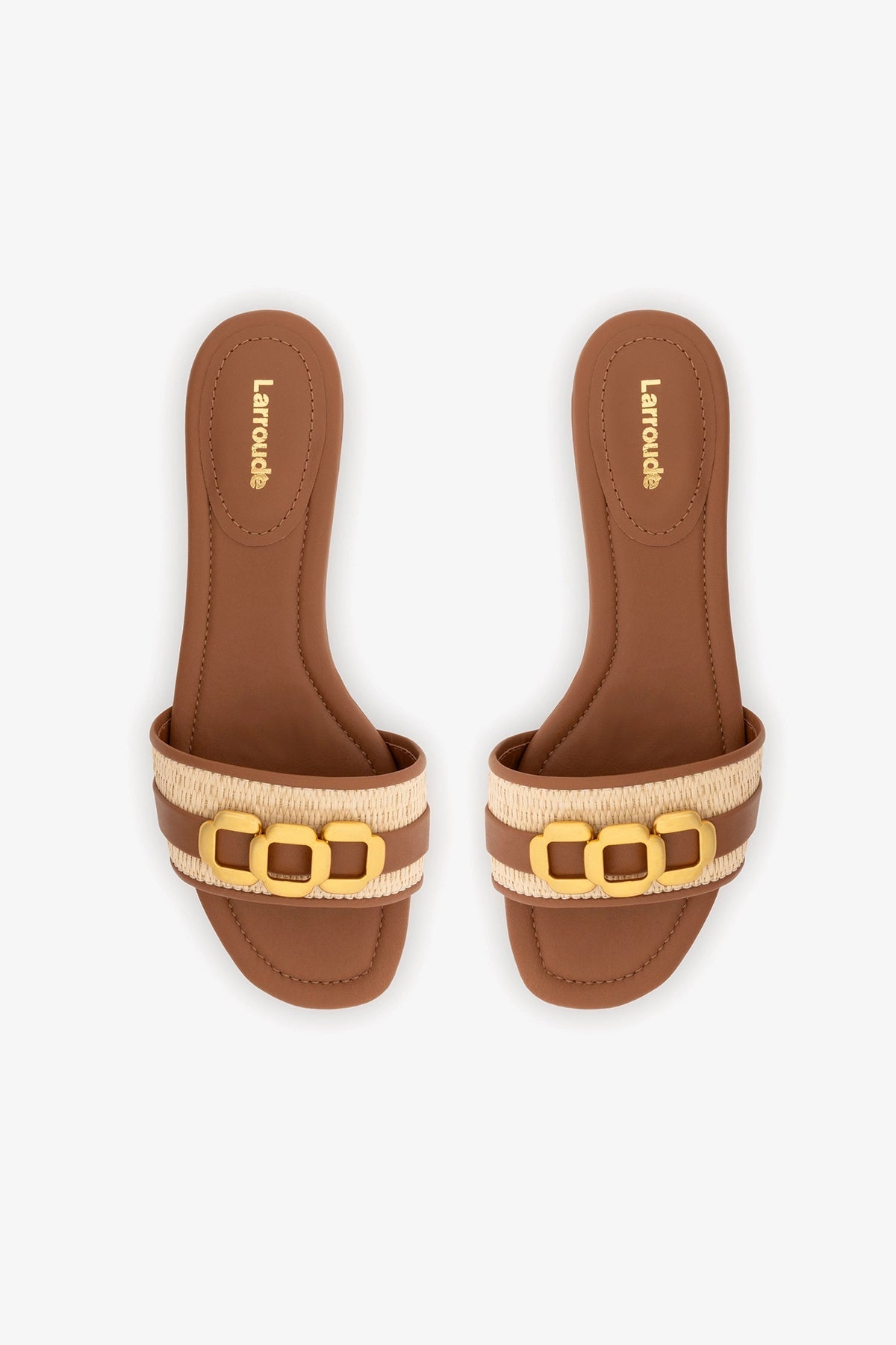 Franca Flat In Natural Raffia And Caramel Leather - Larroude