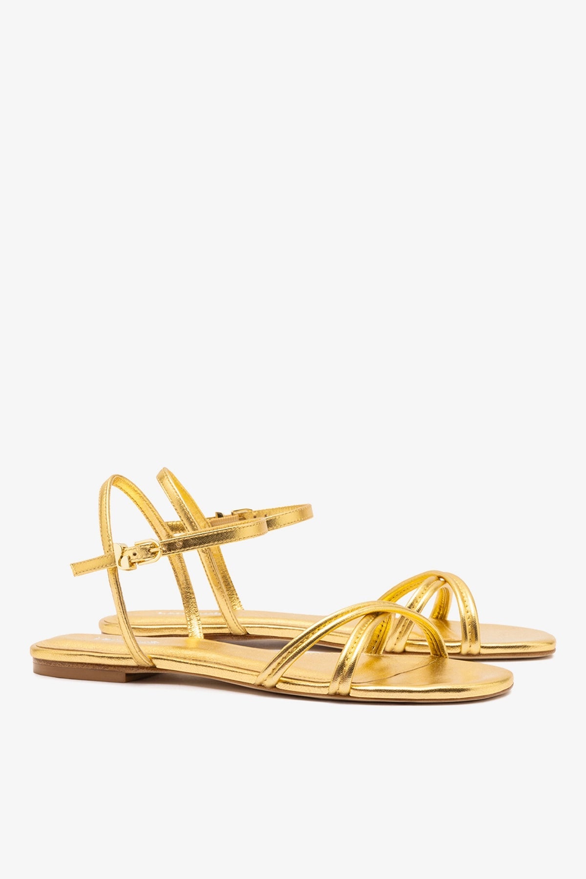 Annie Sandal Ankle Tie In Gold Metallic Leather - Larroude