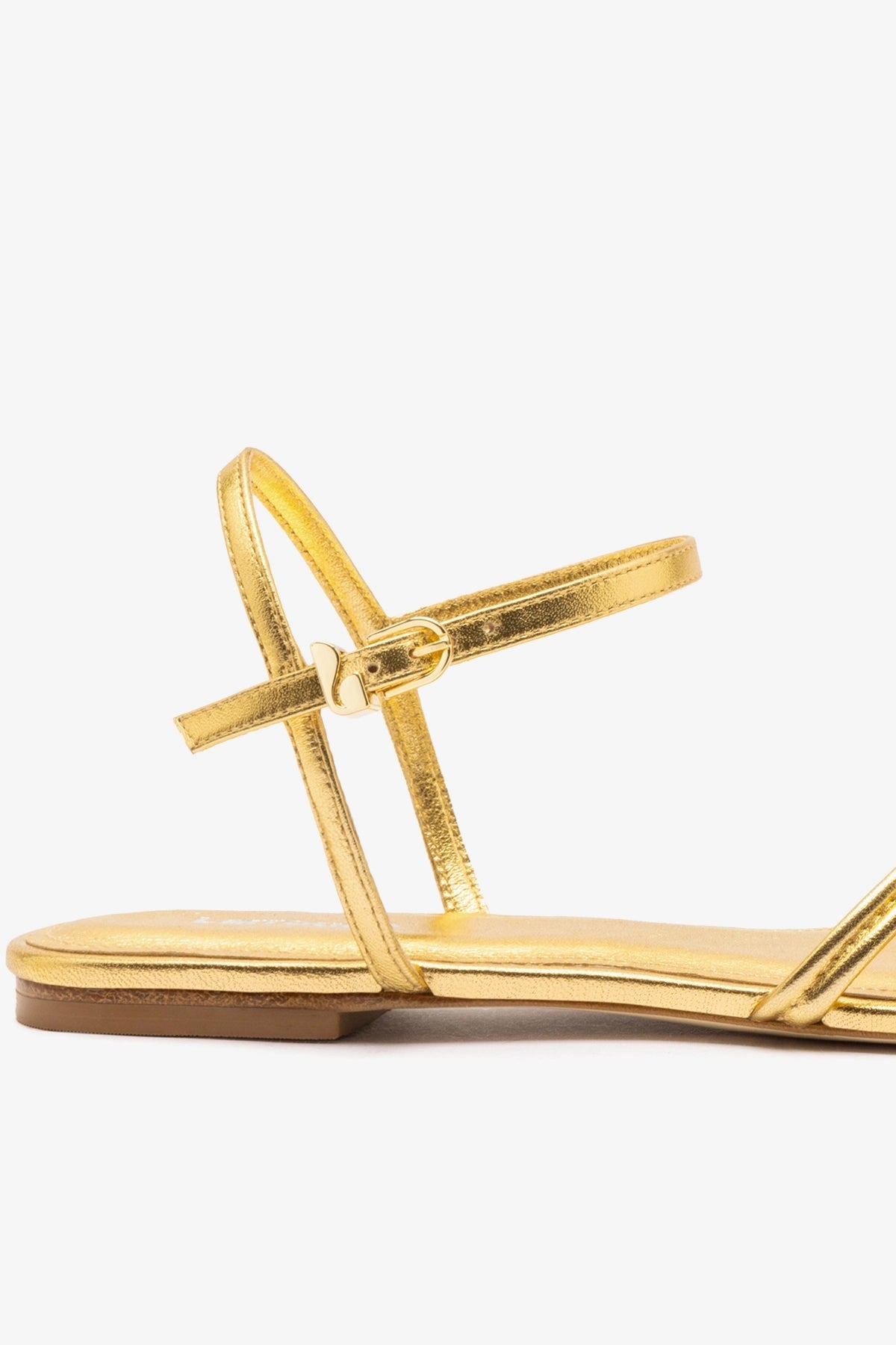 Annie Sandal Ankle Tie In Gold Metallic Leather - Larroude