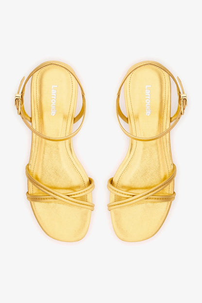Annie Sandal Ankle Tie In Gold Metallic Leather - Larroude