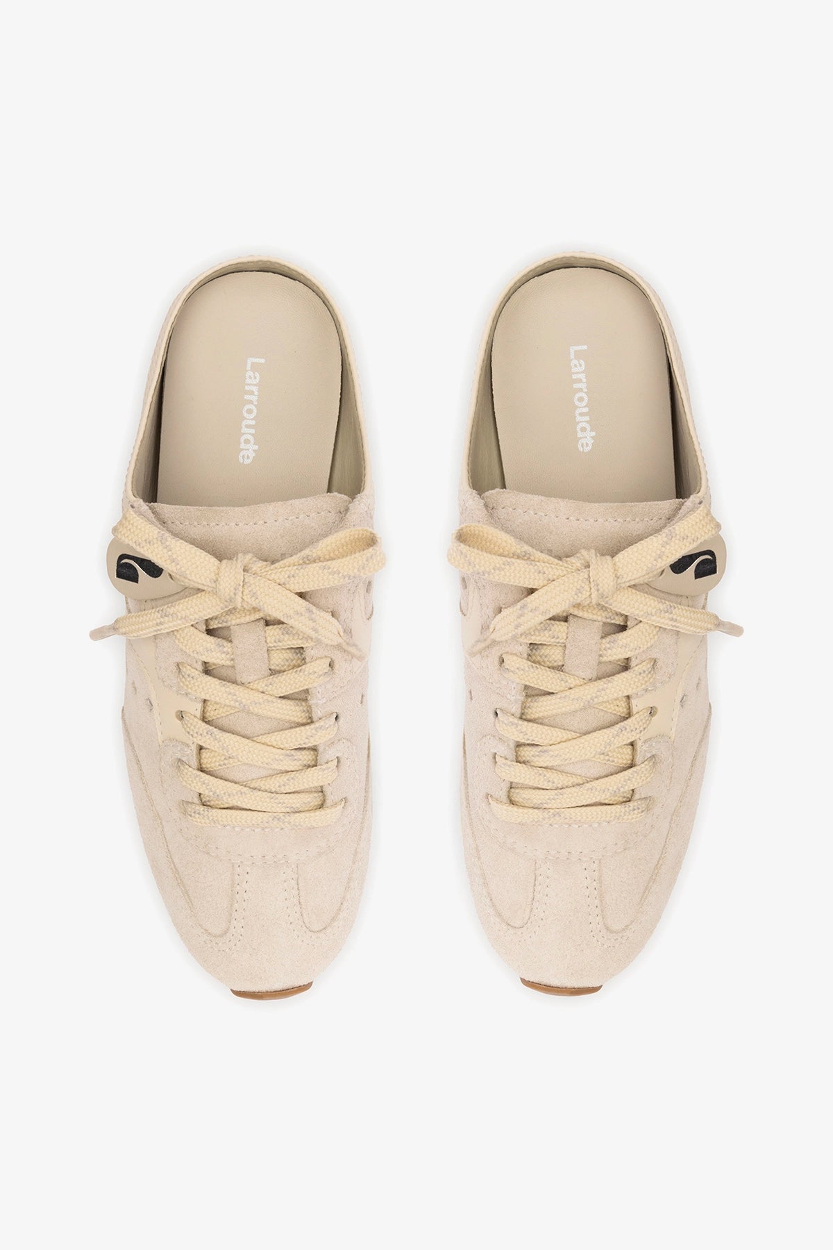 Stella Mule In Mushroom Grey Suede and Ivory Leather - Larroude