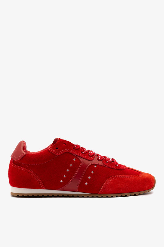 Stella Sneaker In Scarlet Suede and Blood Red Leather - Larroude
