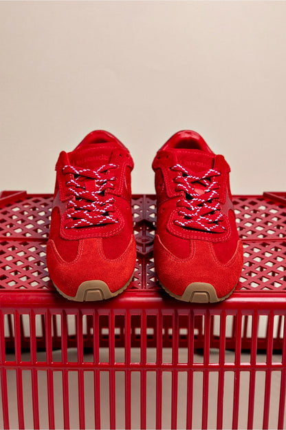 Stella Sneaker In Scarlet Suede and Blood Red Leather - Larroude