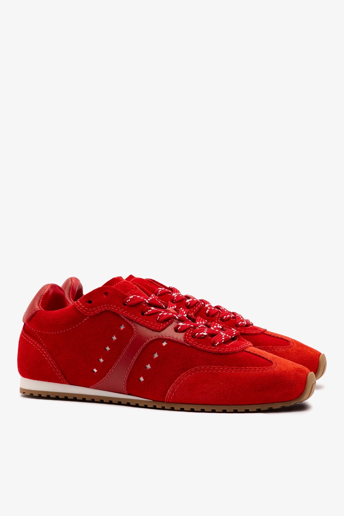 Stella Sneaker In Scarlet Suede and Blood Red Leather - Larroude