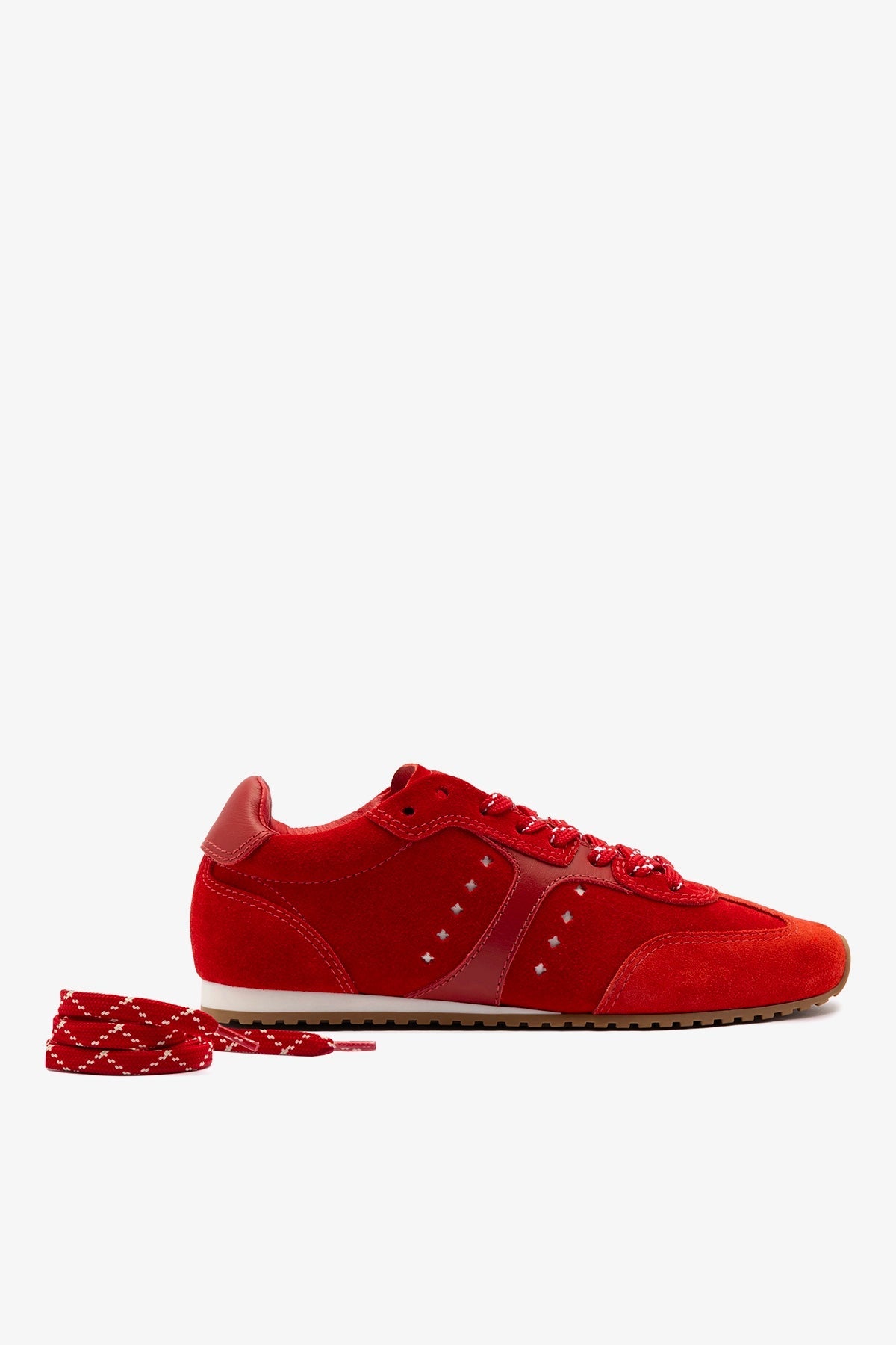 Stella Sneaker In Scarlet Suede and Blood Red Leather - Larroude