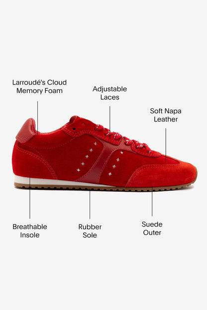 Stella Sneaker In Scarlet Suede and Blood Red Leather - Larroude
