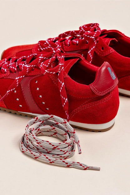 Stella Sneaker In Scarlet Suede and Blood Red Leather - Larroude