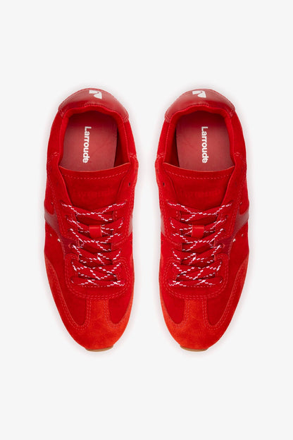 Stella Sneaker In Scarlet Suede and Blood Red Leather - Larroude