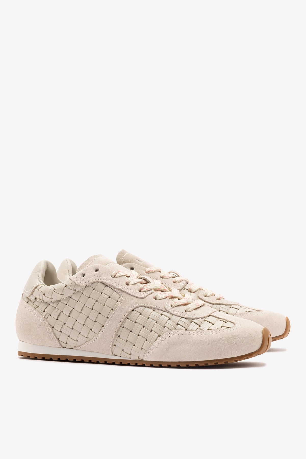 Stella Macrame Sneaker In Mushroom Grey Leather and Suede - Larroude