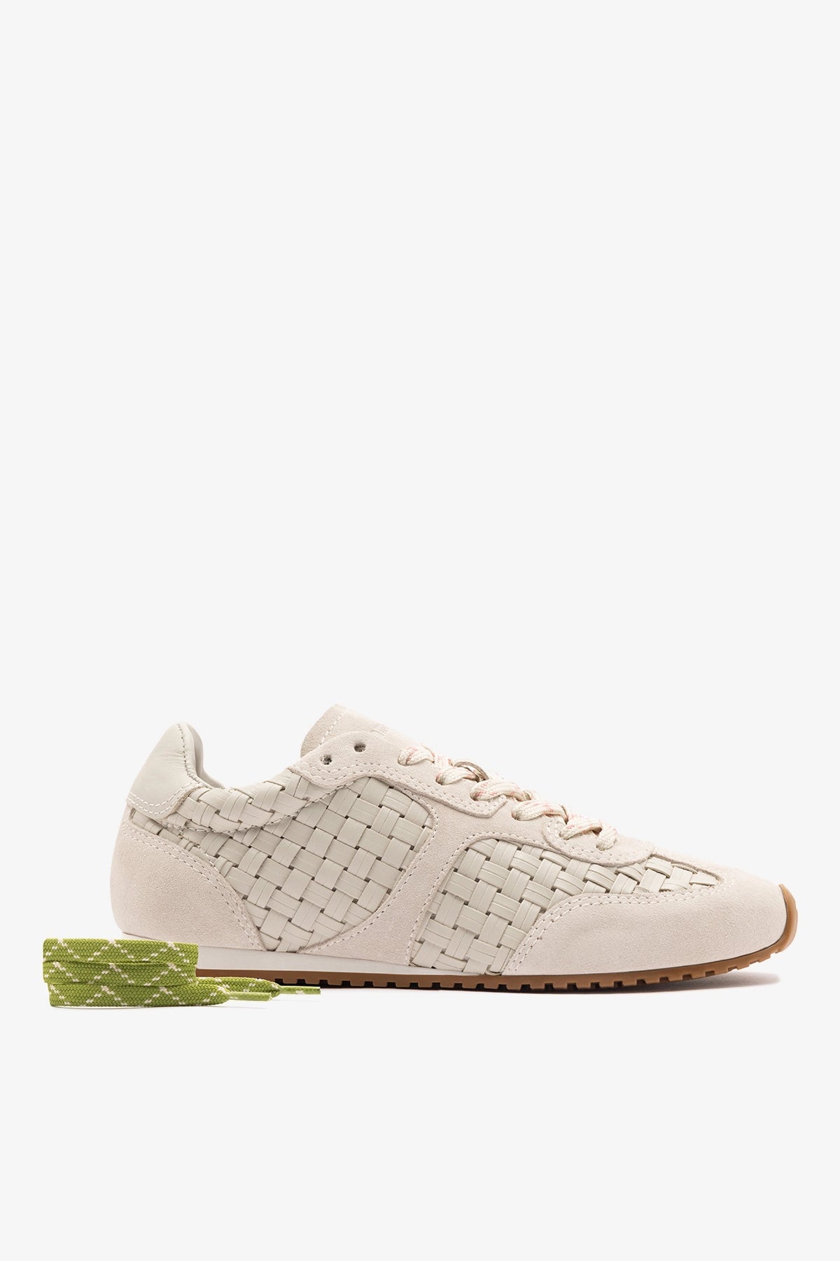 Stella Macrame Sneaker In Mushroom Grey Leather and Suede - Larroude
