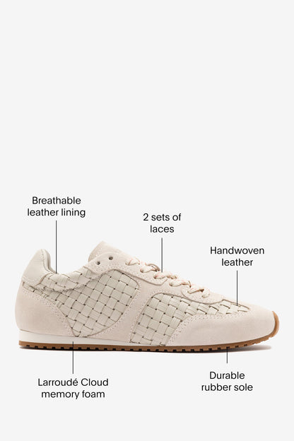 Stella Macrame Sneaker In Mushroom Grey Leather and Suede - Larroude