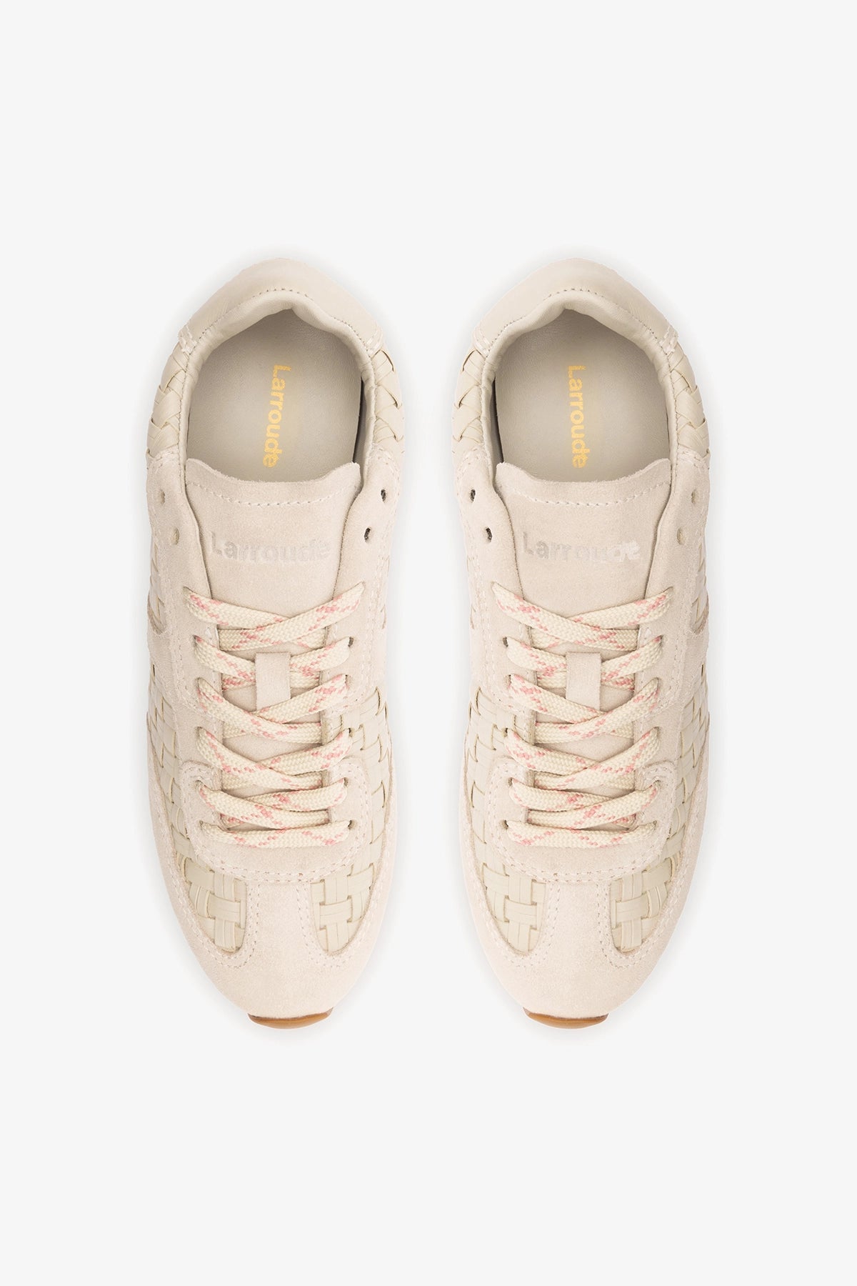 Stella Macrame Sneaker In Mushroom Grey Leather and Suede - Larroude