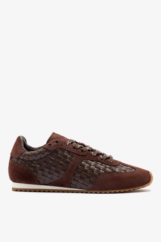 Stella Macrame Sneaker In Brown Leather and Suede - Larroude