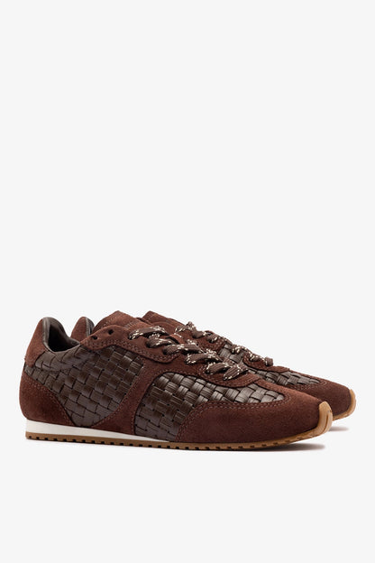 Stella Macrame Sneaker In Brown Leather and Suede - Larroude
