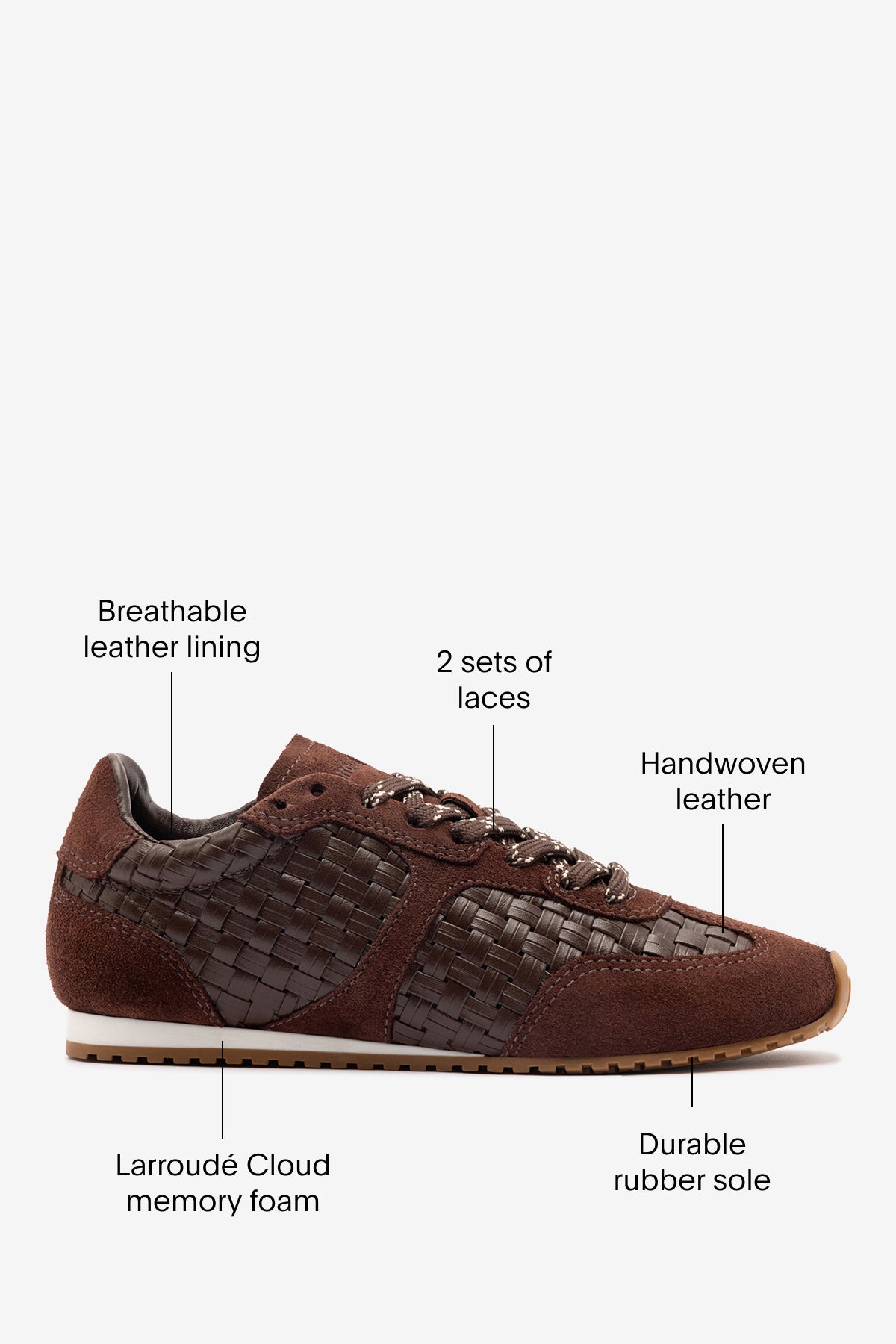 Stella Macrame Sneaker In Brown Leather and Suede - Larroude