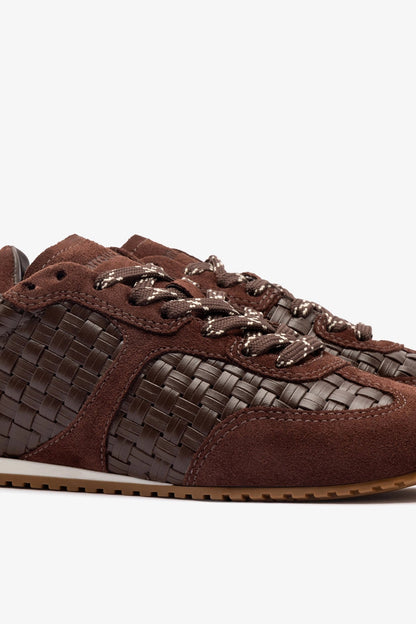 Stella Macrame Sneaker In Brown Leather and Suede - Larroude