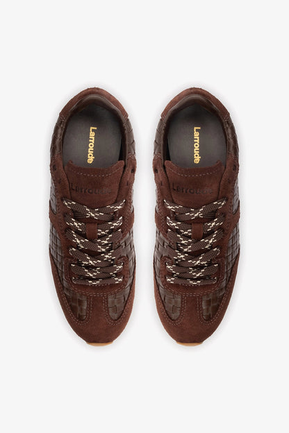 Stella Macrame Sneaker In Brown Leather and Suede - Larroude