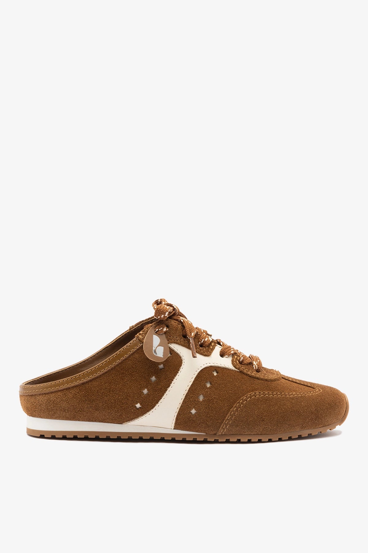 Stella Mule In Russet Suede and Ivory Leather - Larroude