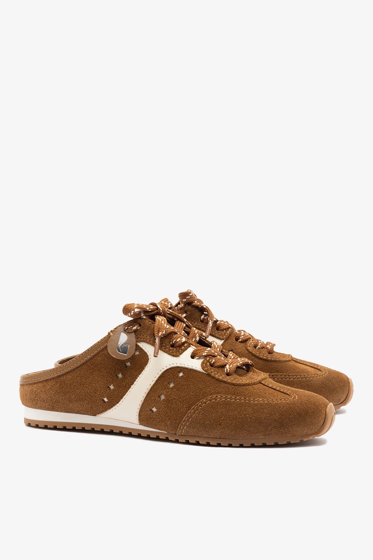 Stella Mule In Russet Suede and Ivory Leather - Larroude