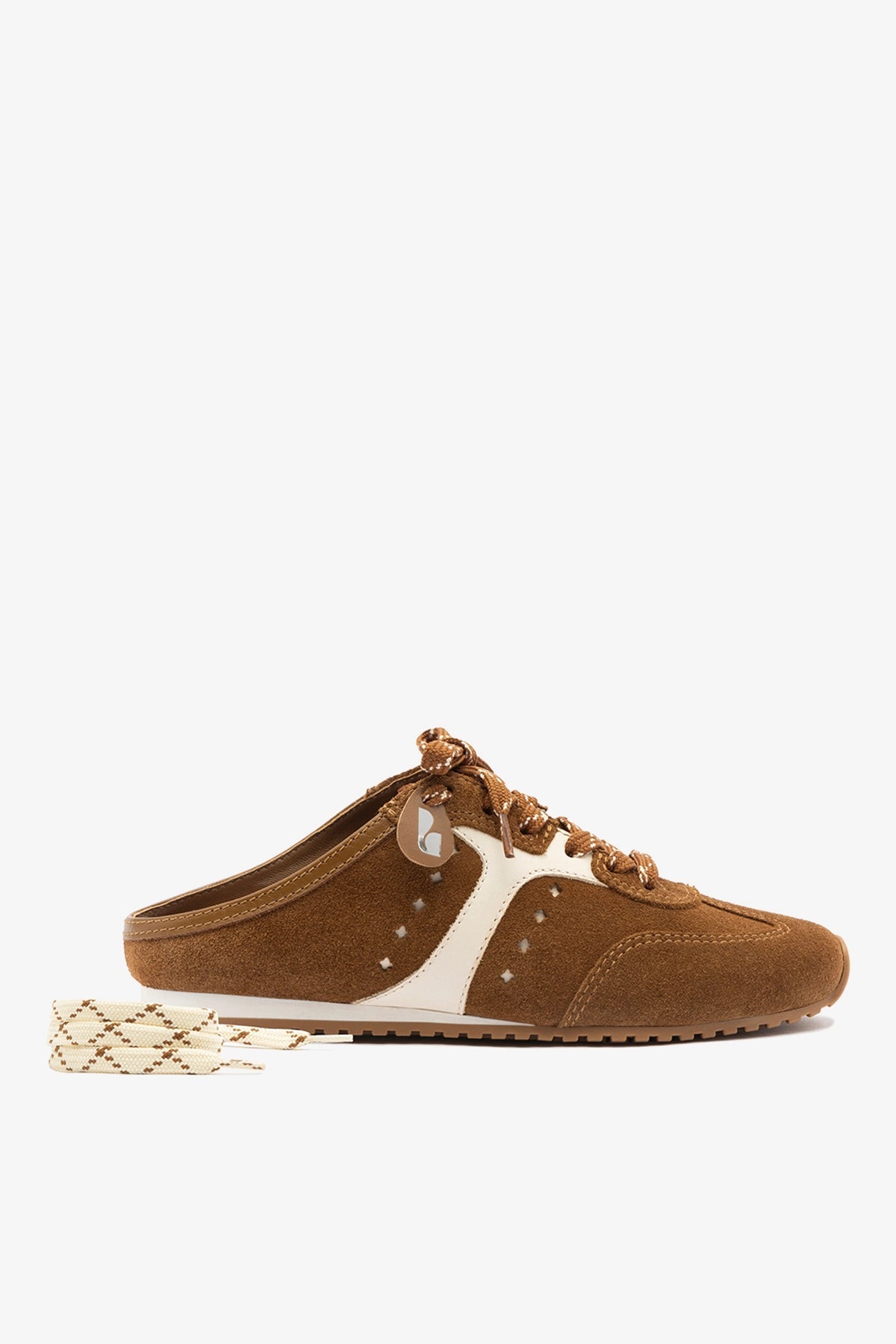 Stella Mule In Russet Suede and Ivory Leather - Larroude