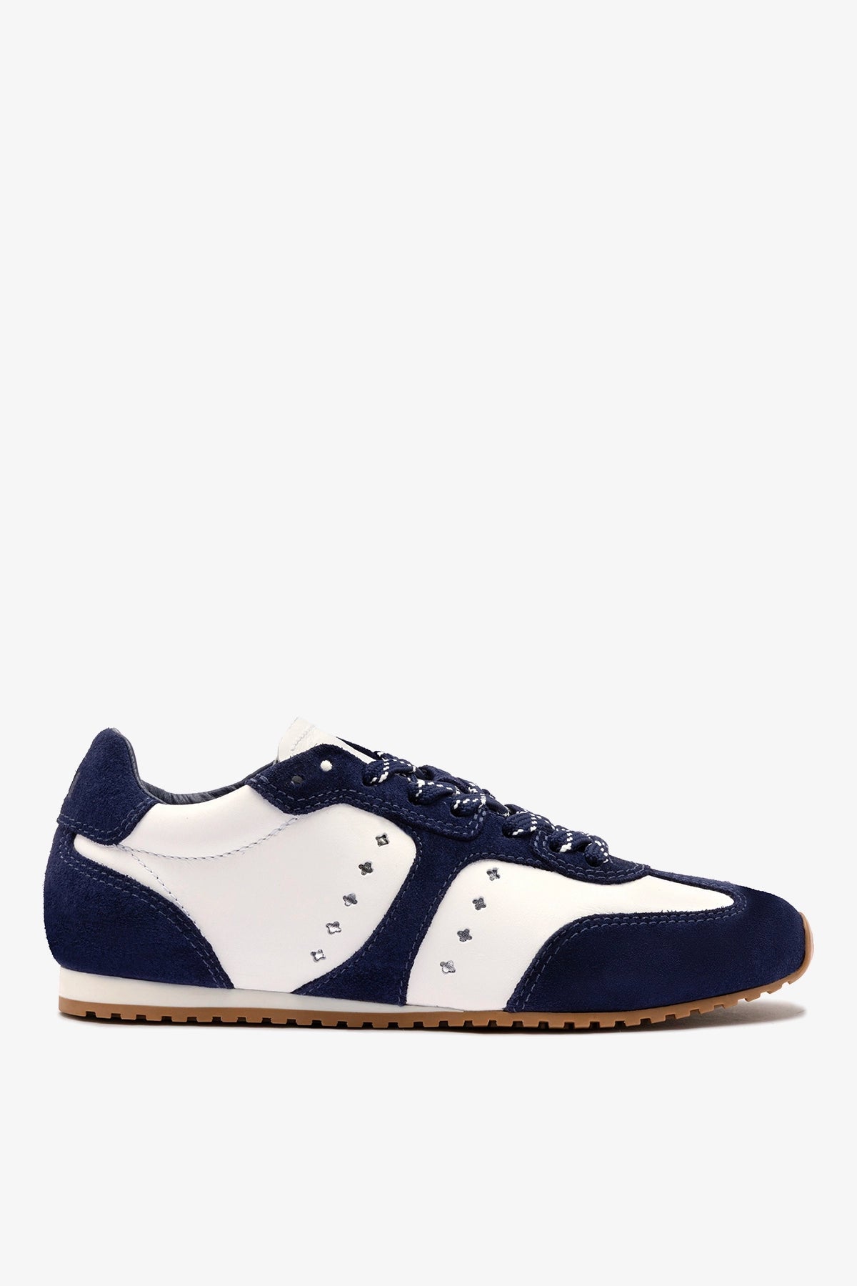 Stella Sneaker In White Leather and Indigo Suede - Larroude