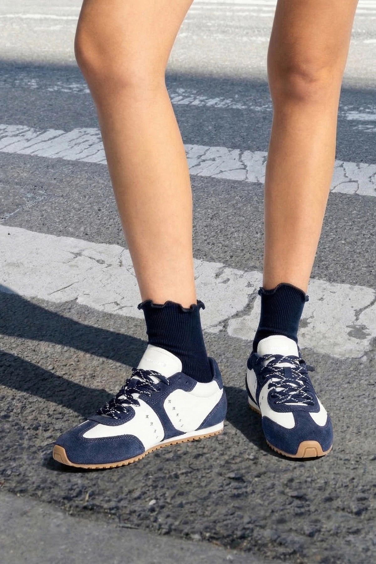 Stella Sneaker In White Leather and Indigo Suede - Larroude