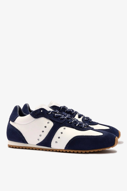 Stella Sneaker In White Leather and Indigo Suede - Larroude