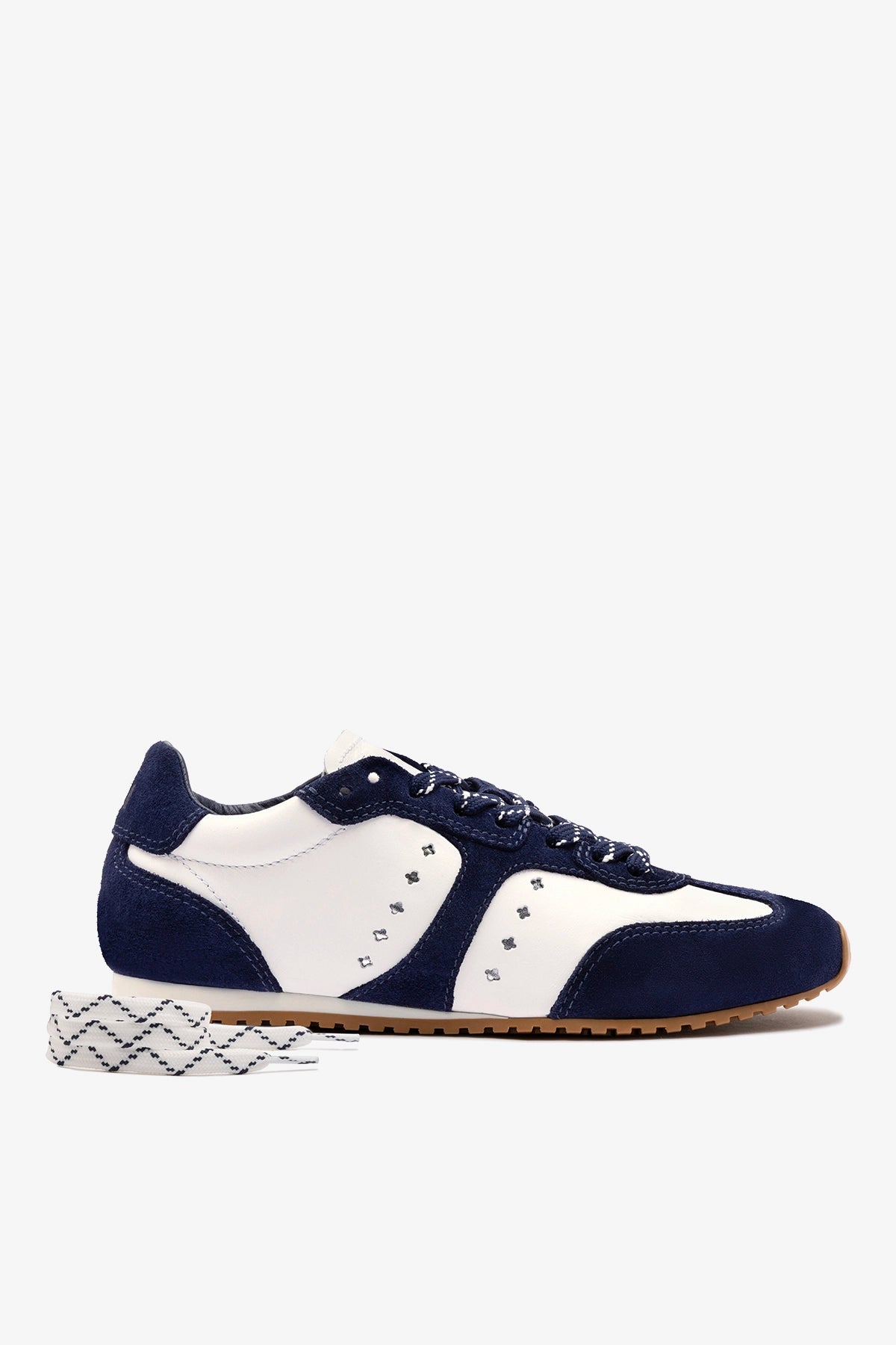 Stella Sneaker In White Leather and Indigo Suede - Larroude