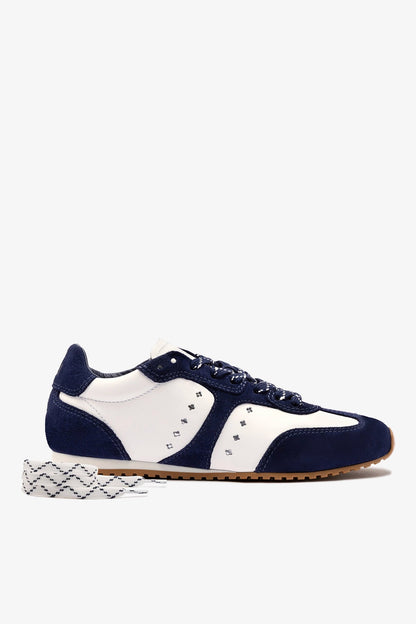 Stella Sneaker In White Leather and Indigo Suede - Larroude