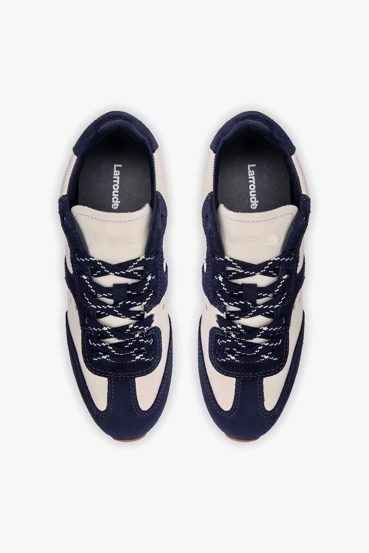 Stella Sneaker In White Leather and Indigo Suede - Larroude