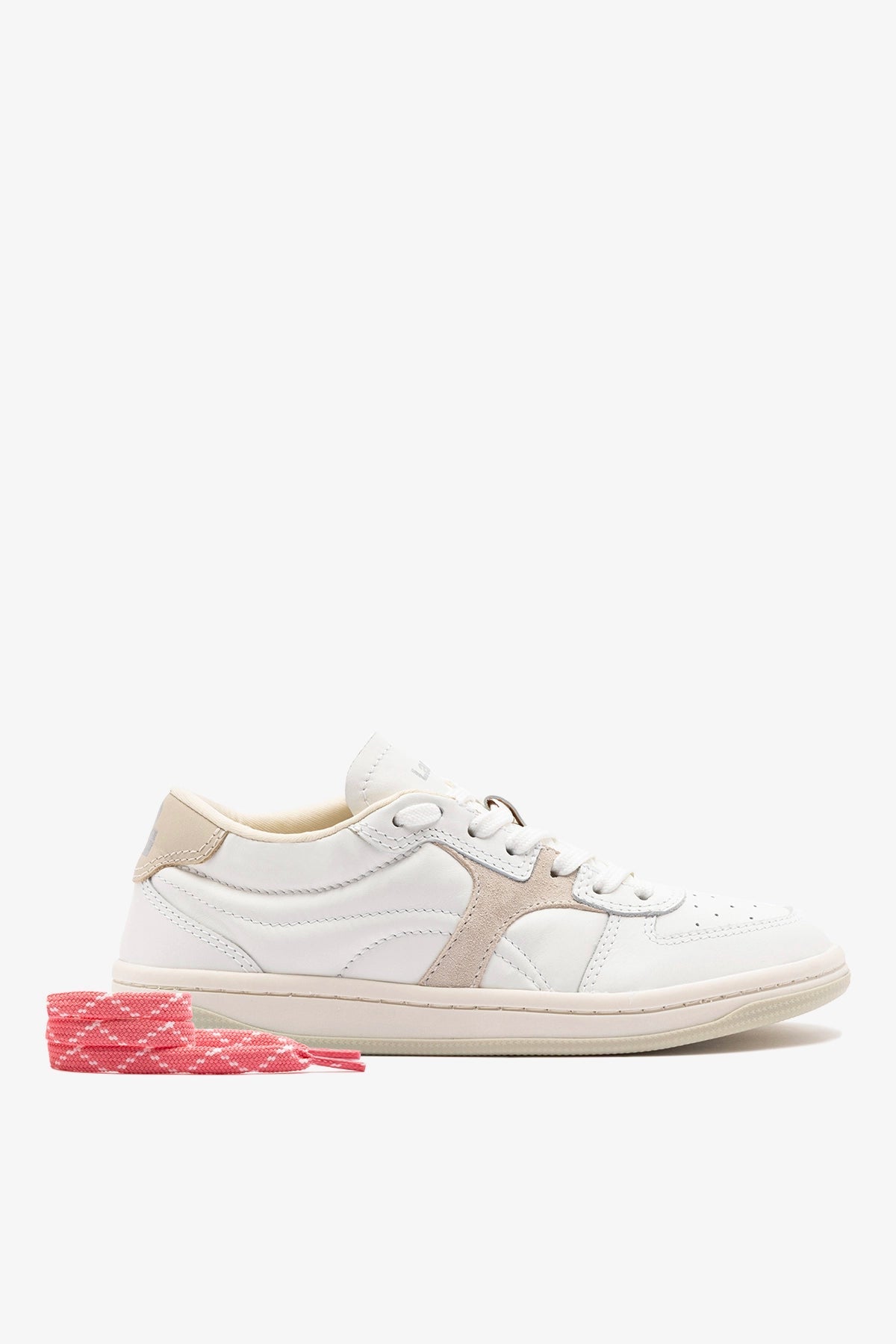 George Sneaker In White Leather and Mushroom Grey Suede - Larroude