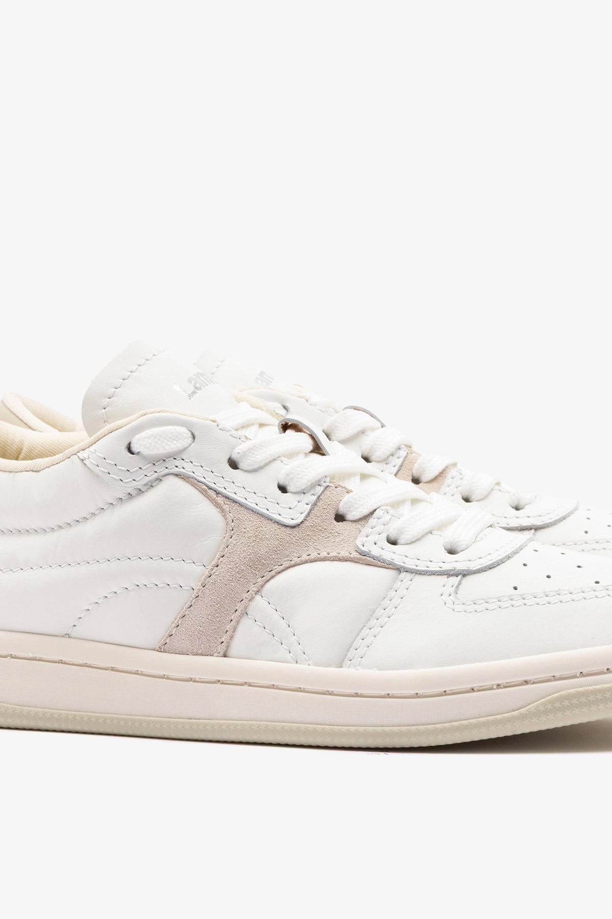 George Sneaker In White Leather and Mushroom Grey Suede - Larroude