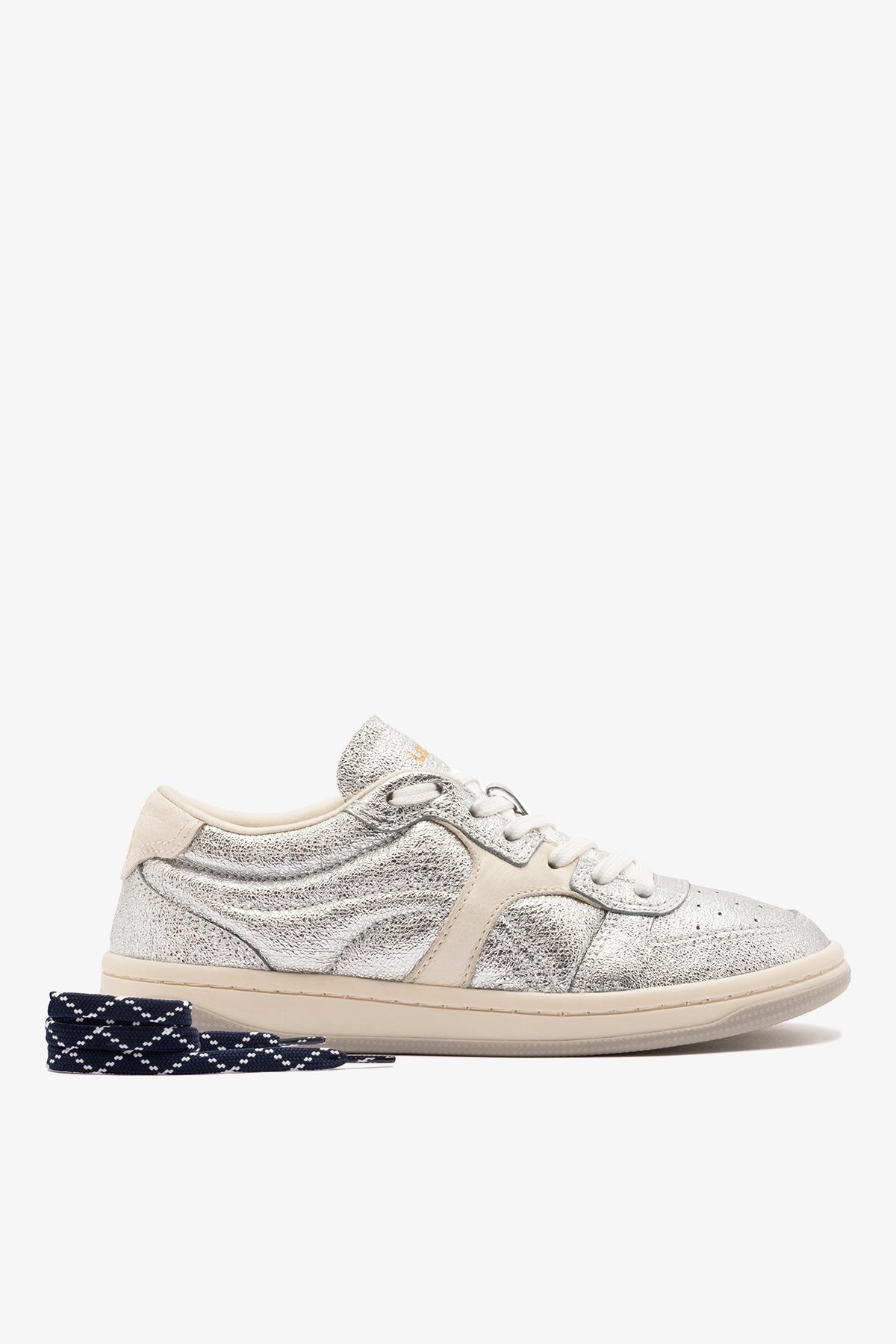 George Sneaker In Silver Sparkle Leather and Ivory Leather - Larroude