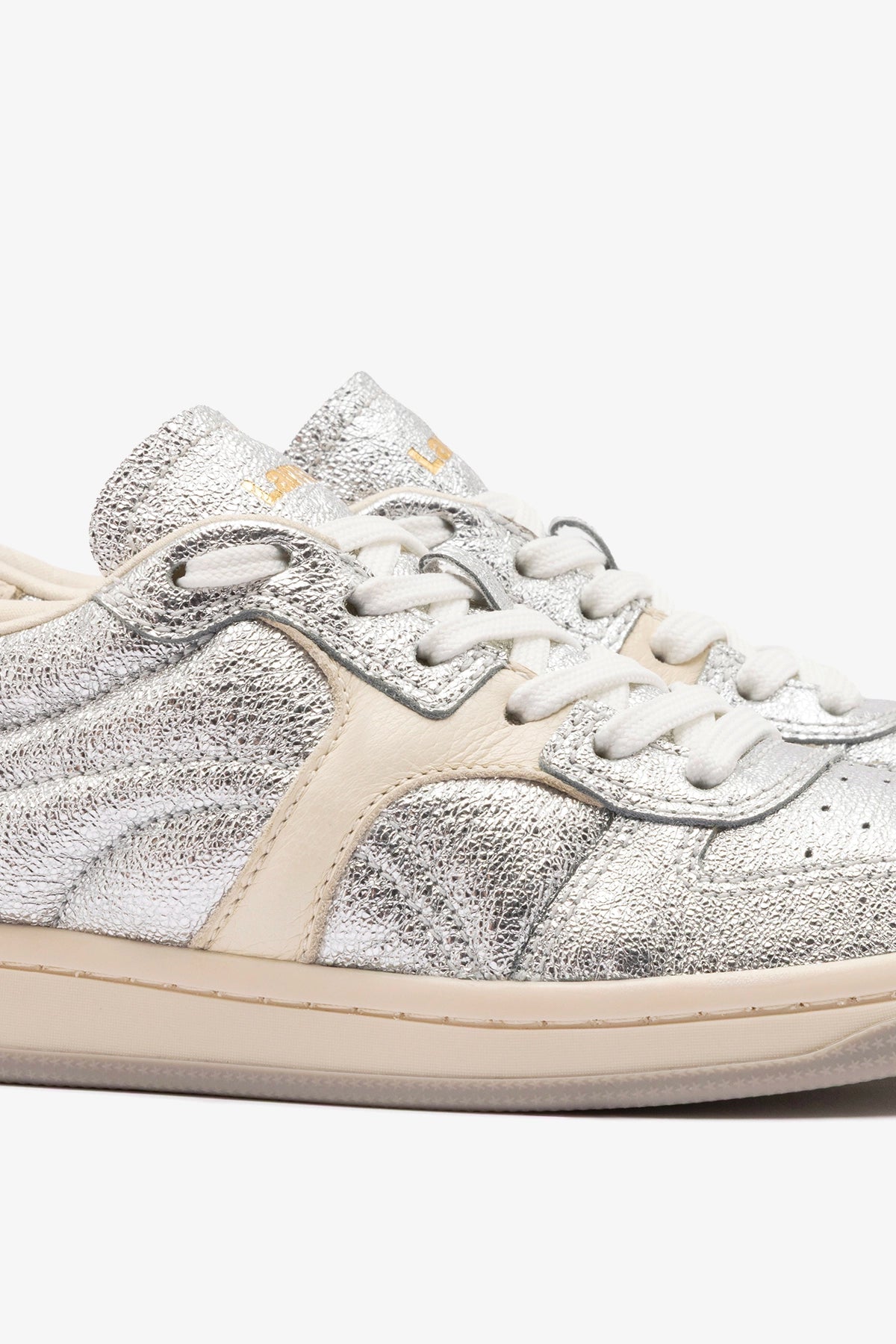 George Sneaker In Silver Sparkle Leather and Ivory Leather - Larroude