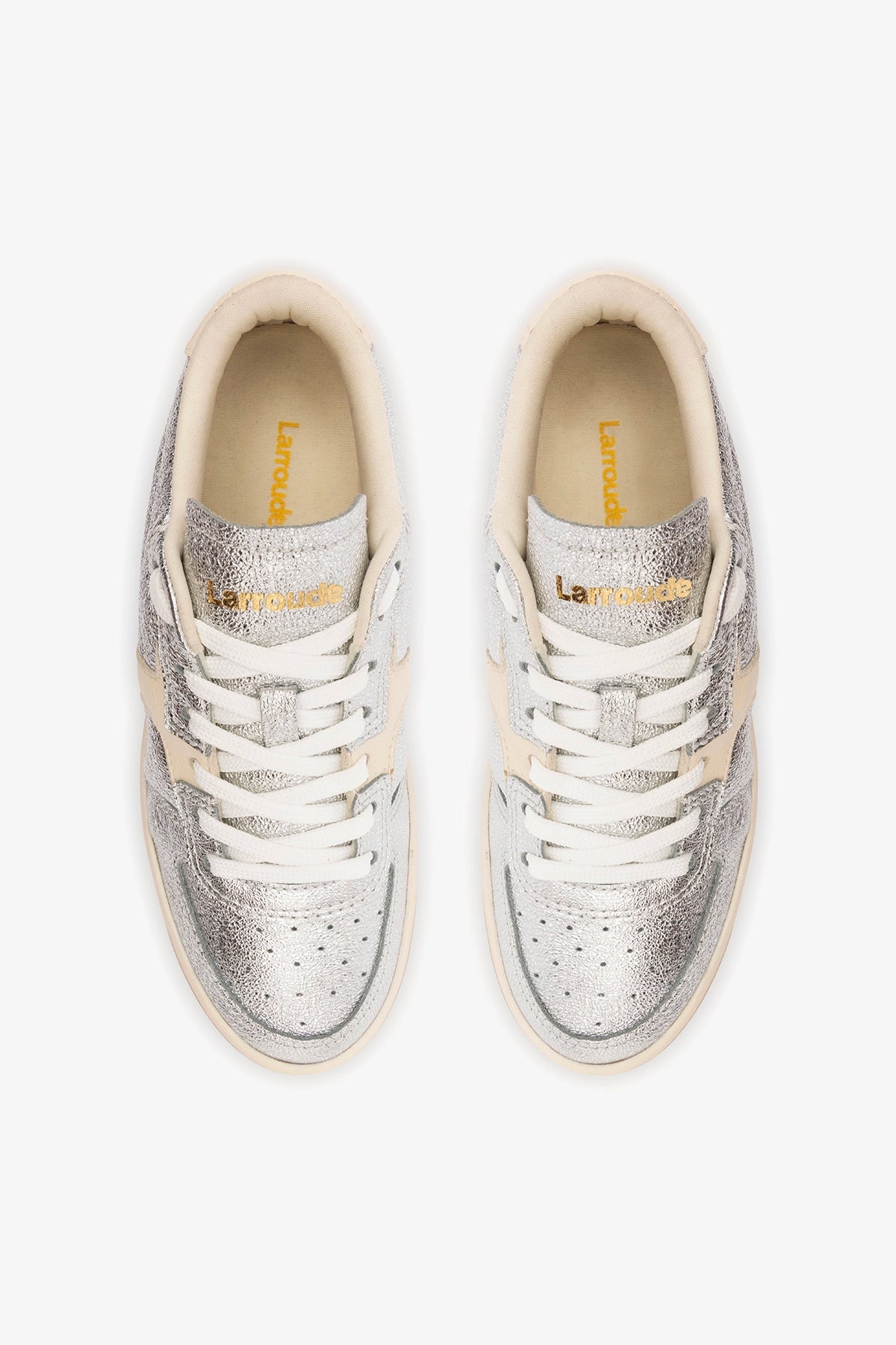 George Sneaker In Silver Sparkle Leather and Ivory Leather - Larroude