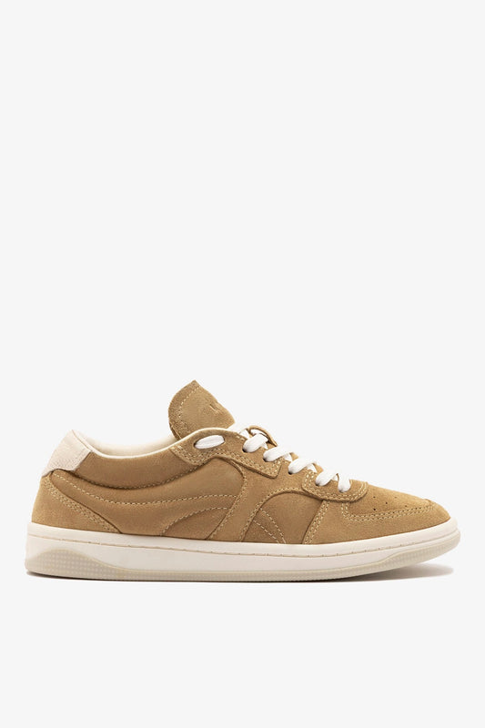 George Sneaker In Peanut Suede and Ivory Leather - Larroude